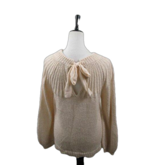 Sweaters - Unbranded Cream Back Tie Crew Neck Sweater Size Large